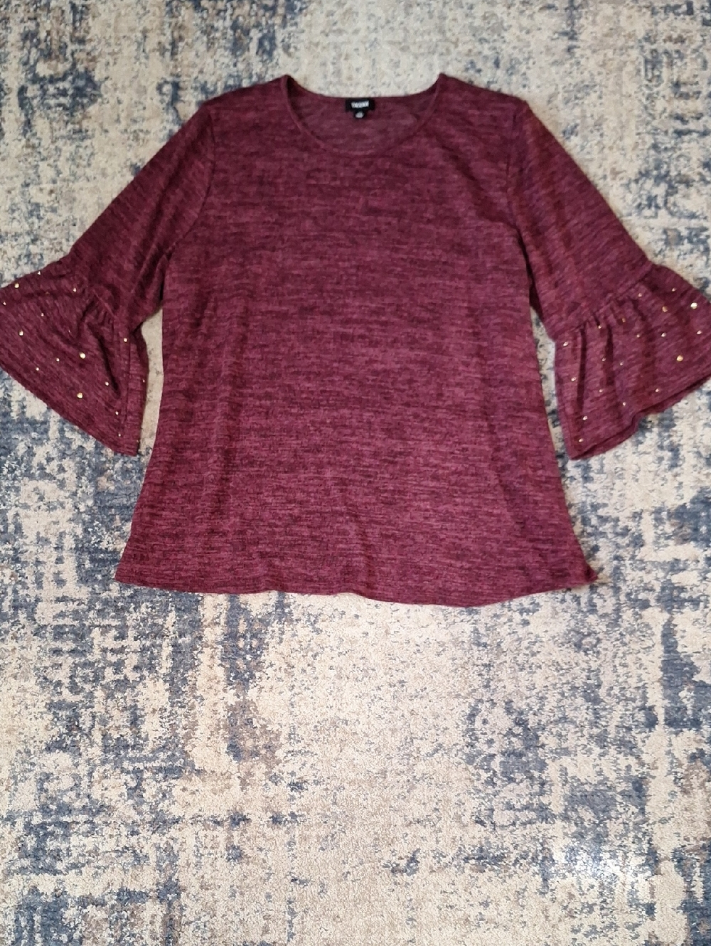 Tacera Women's Bell Sleeve Top with Gold Stud Detail Size 2X